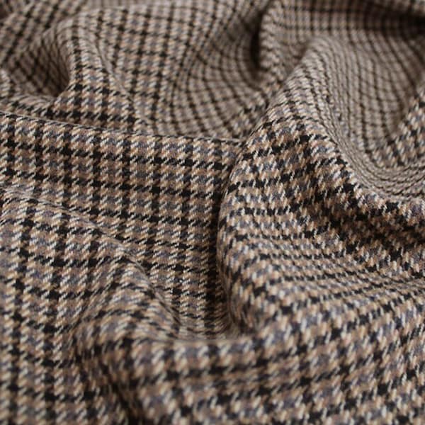 Wool Mix Fabric Camel Brown Ditsy Dogtooth Vintage Style Wool Fabric Material