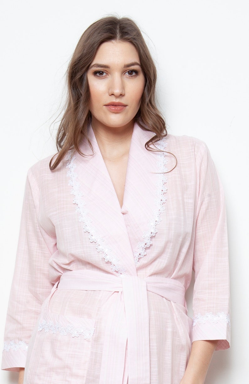 Cottonreal Ladies Victorian Style Pale Pink Cotton Robe Etsy