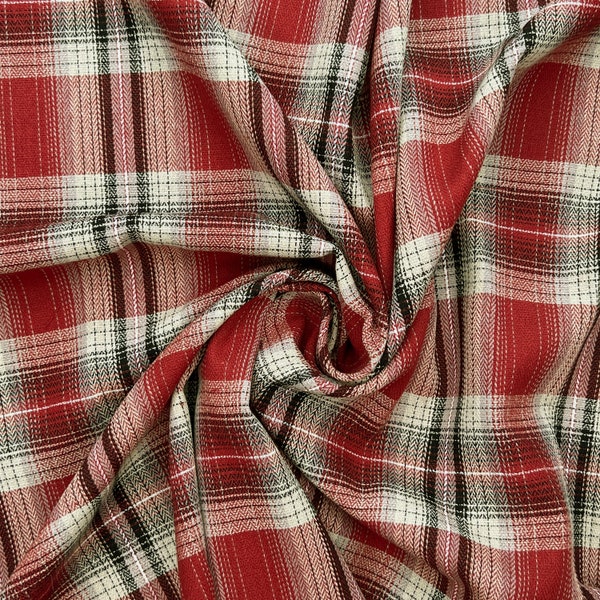 Tissu artisanal 100 % coton teint en fil rouge et crème à carreaux tartan rouge et crème