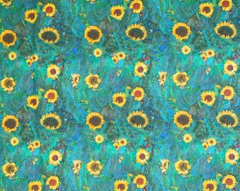 Cotton Fabric - Klimt's Sunflowers - Digital Print Floral Craft Fabric Material