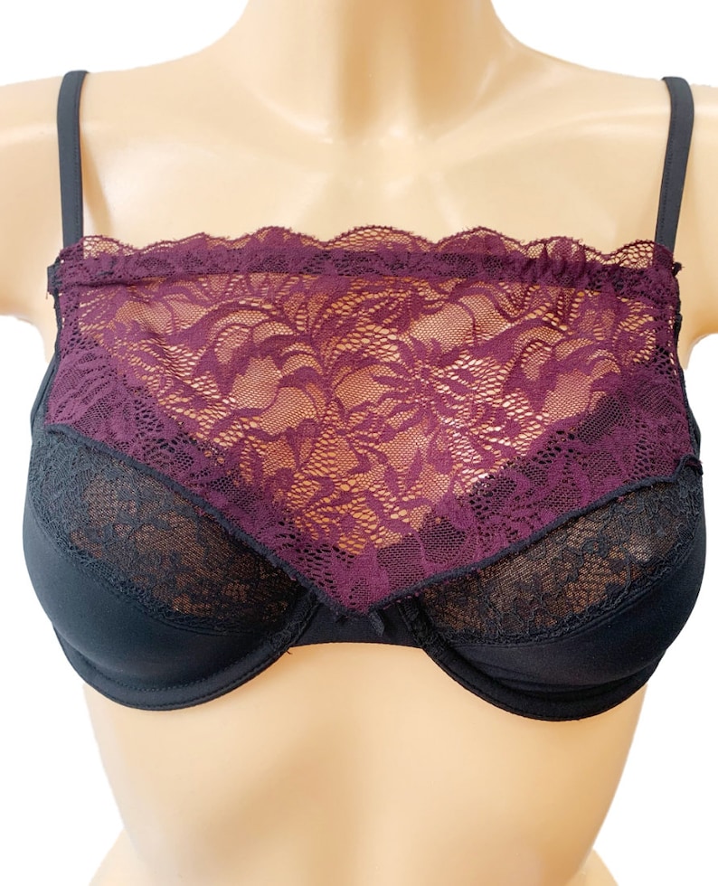 Modesty Panel Lace Bra Insert Instant Camisole Cleavage Cover Black Navy White Purple image 8