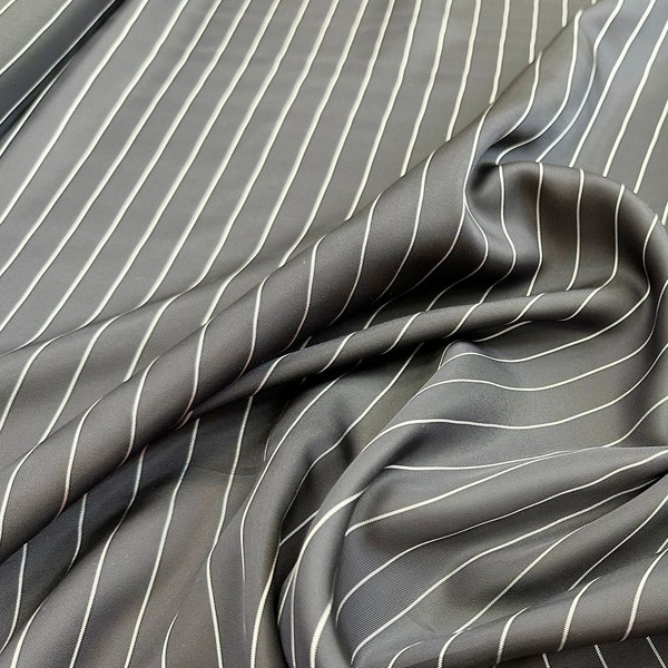 Satin Lining Fabric - Blue Black & White Stripe - Suit Waistcoat Lining Fabric