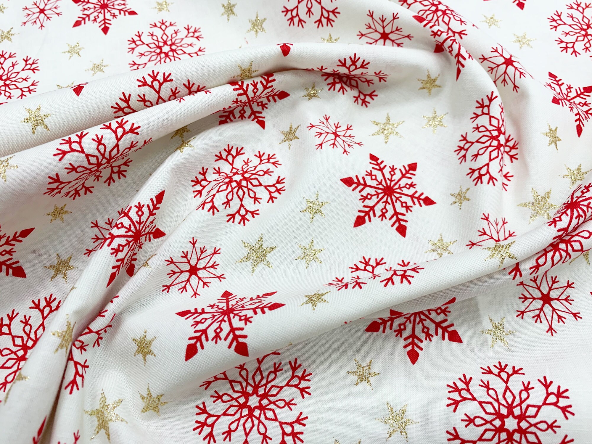 Christmas Fabric 100% Cotton Gold Glitter Star & Snowflake | Etsy