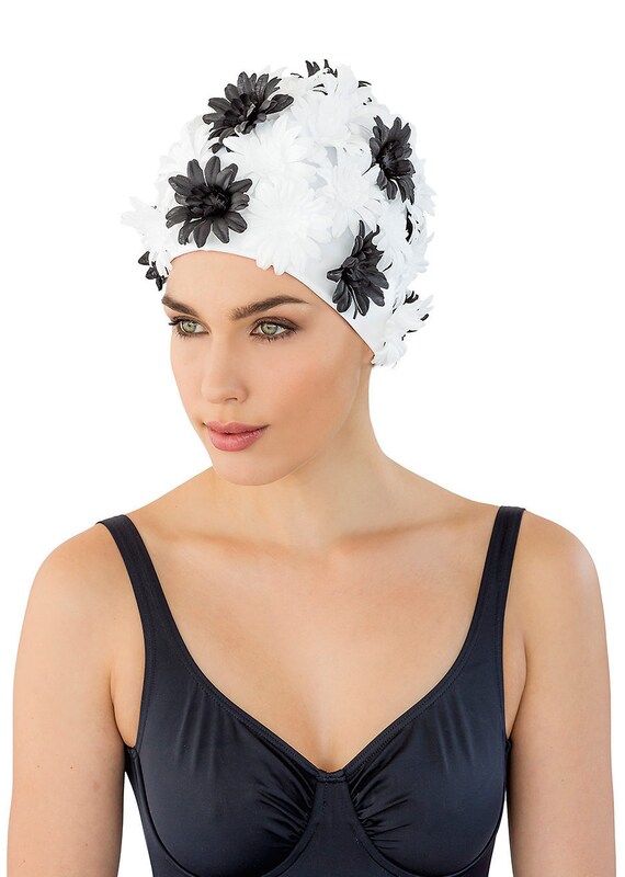 Retro Style Swim Cap Fashy Swimming Hat Black & White Etsy UK