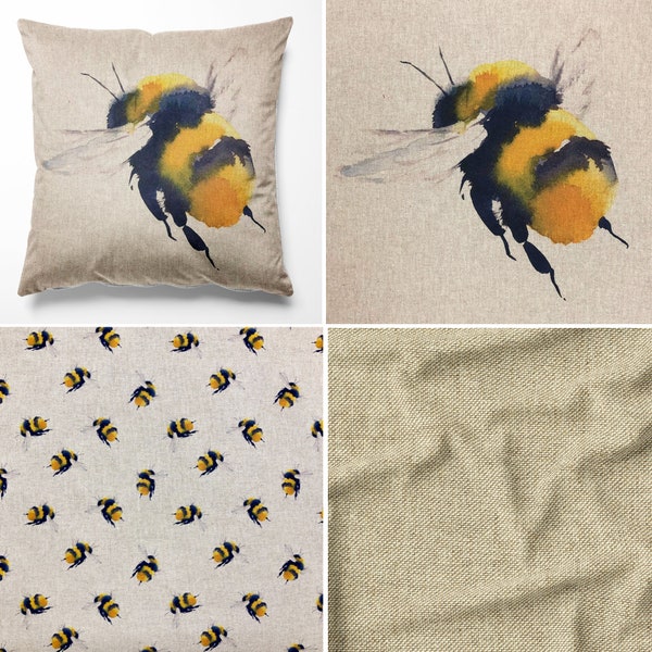 Queen Bee Fabric - Linen Look Cotton Rich Cushion Panels + Matching Fabrics
