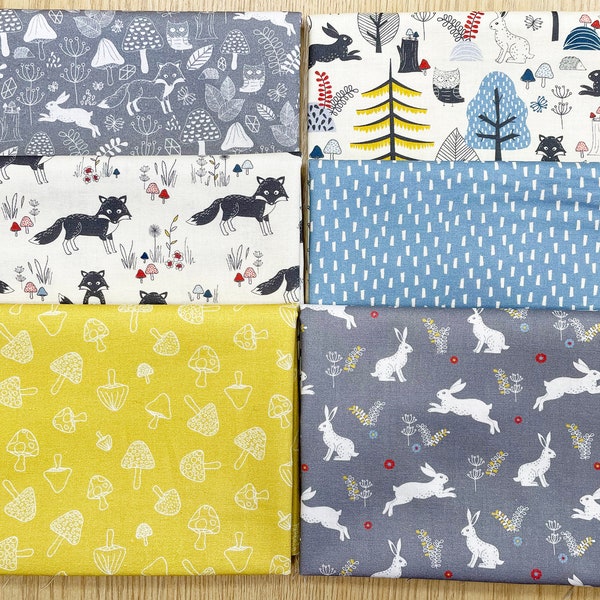 Fat Quarter Bundle - Wildwood Cute Fox Rabbit Quilting Fabric Collection