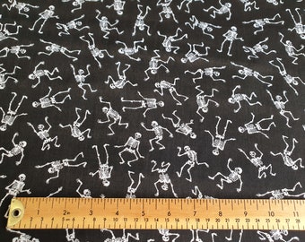 Halloween Craft Fabric Black with White Skeletons Print - Craft Fabric Material Polycotton - 1 METRE