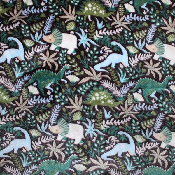 Super Soft Green Dinosaur Jungle Print Cuddle Fleece Fabric Material