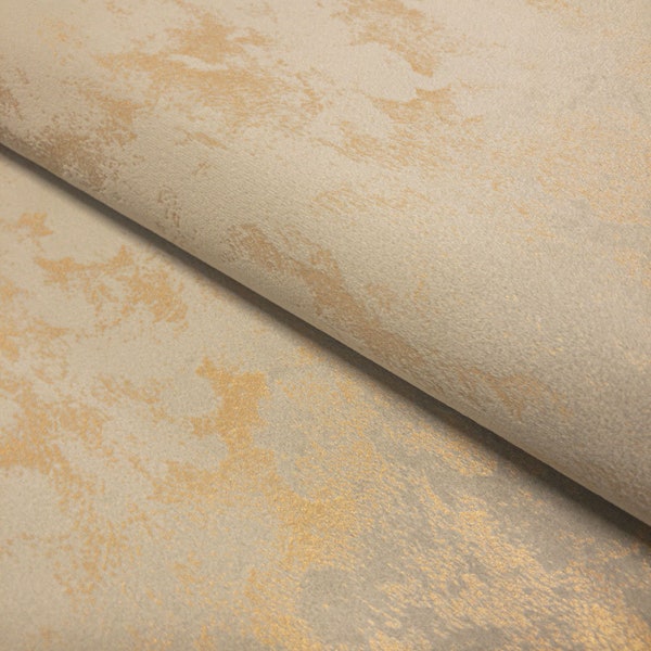 Upholstery Fabric Avalon Marbled Velour Velvet Curtain Cushion Material - Mink & Gold