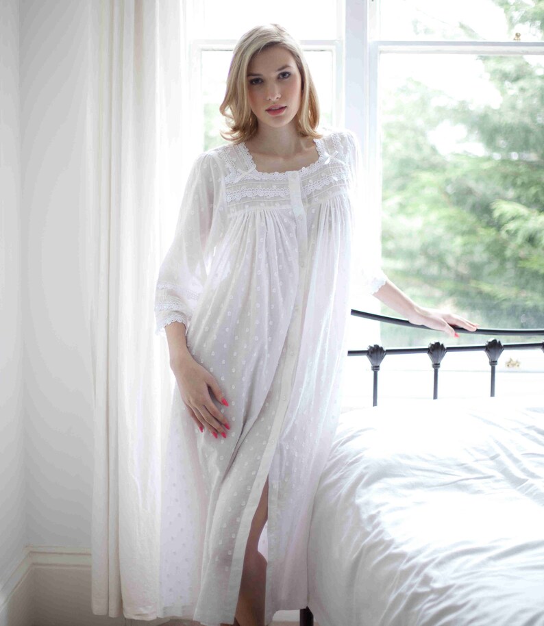 100% Cotton Victorian Style White Cotton Nightdress / Housecoat by Cottonreal Jay image 1