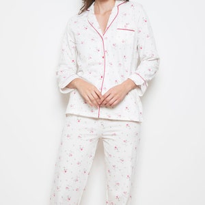 Ladies 100% Brushed Cotton Pyjama Set Ditsy Pink Floral Print Super Soft Pajamas from Cottonreal CRP117-B image 2