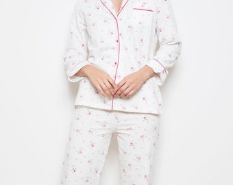 Ladies Pyjamas in Brushed Cotton Icecream Stripe - The Pyjama House