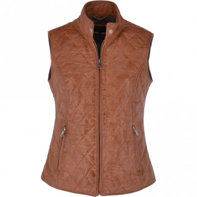 Image of Luxury Diamond Quilted % Leather Gilet Vest Waistcoast - Cognac Size Xxl Uk  Us