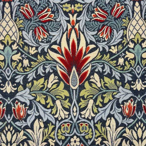Tapestry Fabric William Morris - Snakeshead - Navy Blue Floral Upholstery Fabric Material