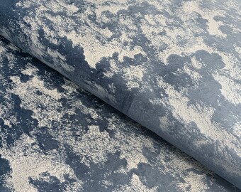 Upholstery Fabric Avalon Marbled Velour Velvet Curtain Cushion Material - Midnight Grey & Silver