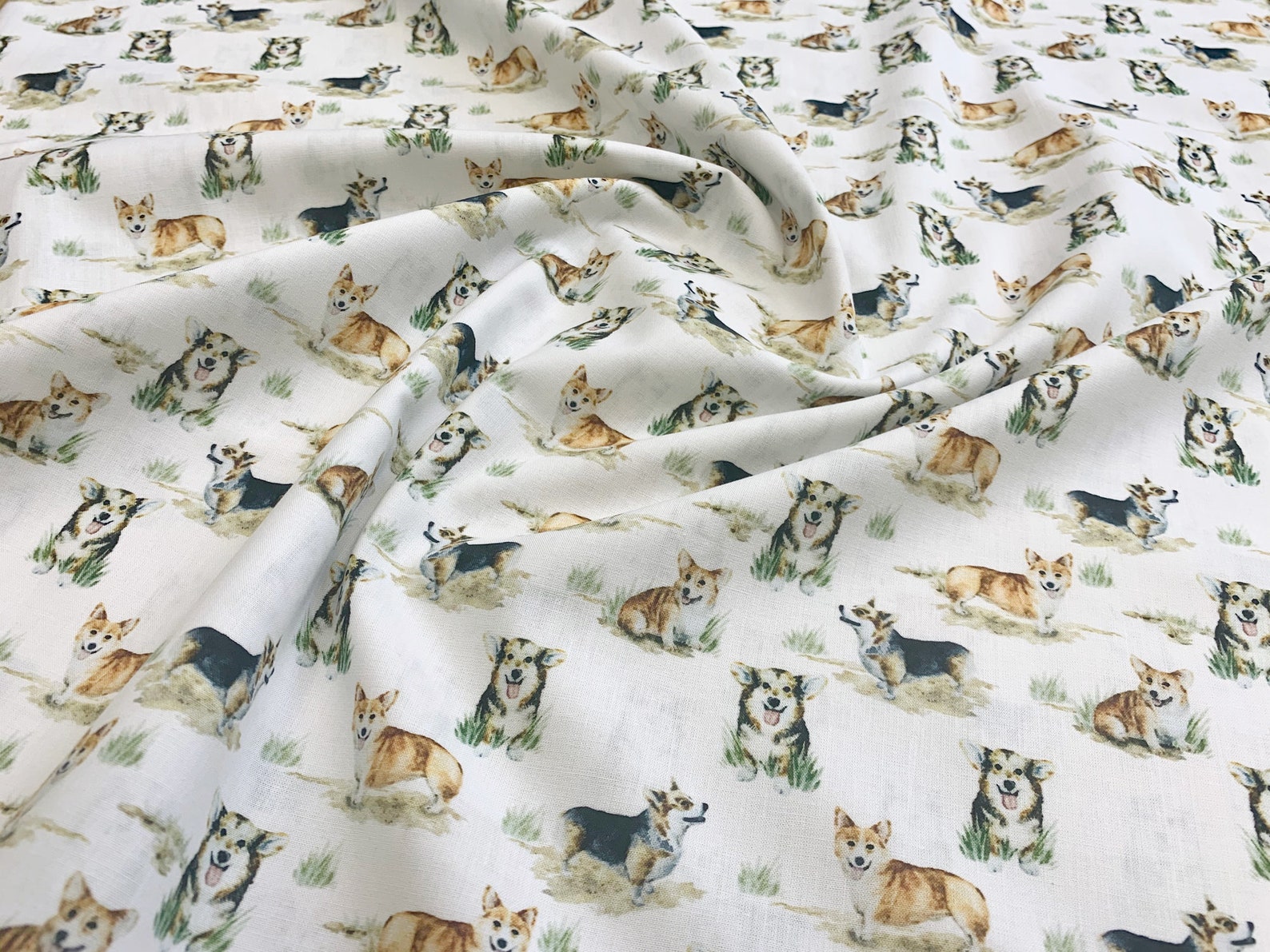 100 Cotton Fabric Dog Print Fabric on White Craft Etsy