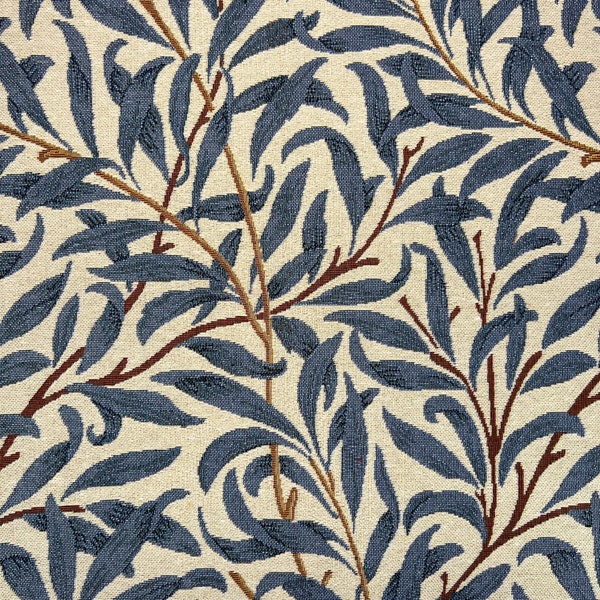 Tissu pour ameublement William Morris - Branche de saule azur - Tissu d'ameublement floral bleu feuille
