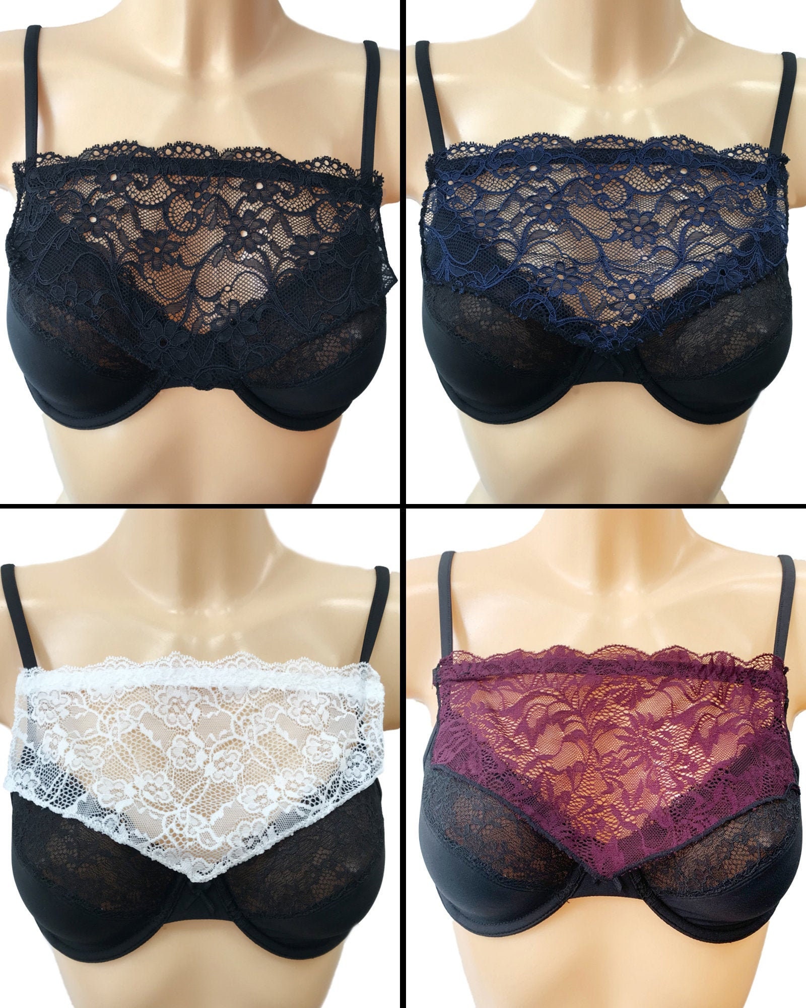 Modesty Panel Lace Bra Insert Instant Camisole Cleavage Cover Black Navy  White Purple -  UK