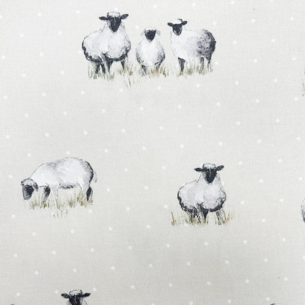 Cotton Fabric 'Sheepy' Natural Cream Sheep Print Upholstery Cushion Curtain Craft Fabric Material