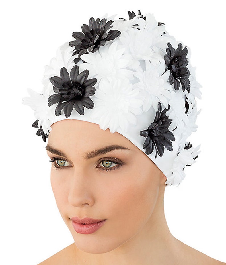 Retro Style Swim Cap Fashy Swimming Hat Black & White Etsy