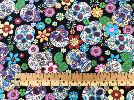Skulls Print Fabric Sugar Skulls Día De Muertos Day Of Etsy Skulls Print Fabric Sugar Skulls Día De Muertos Day Of Etsy