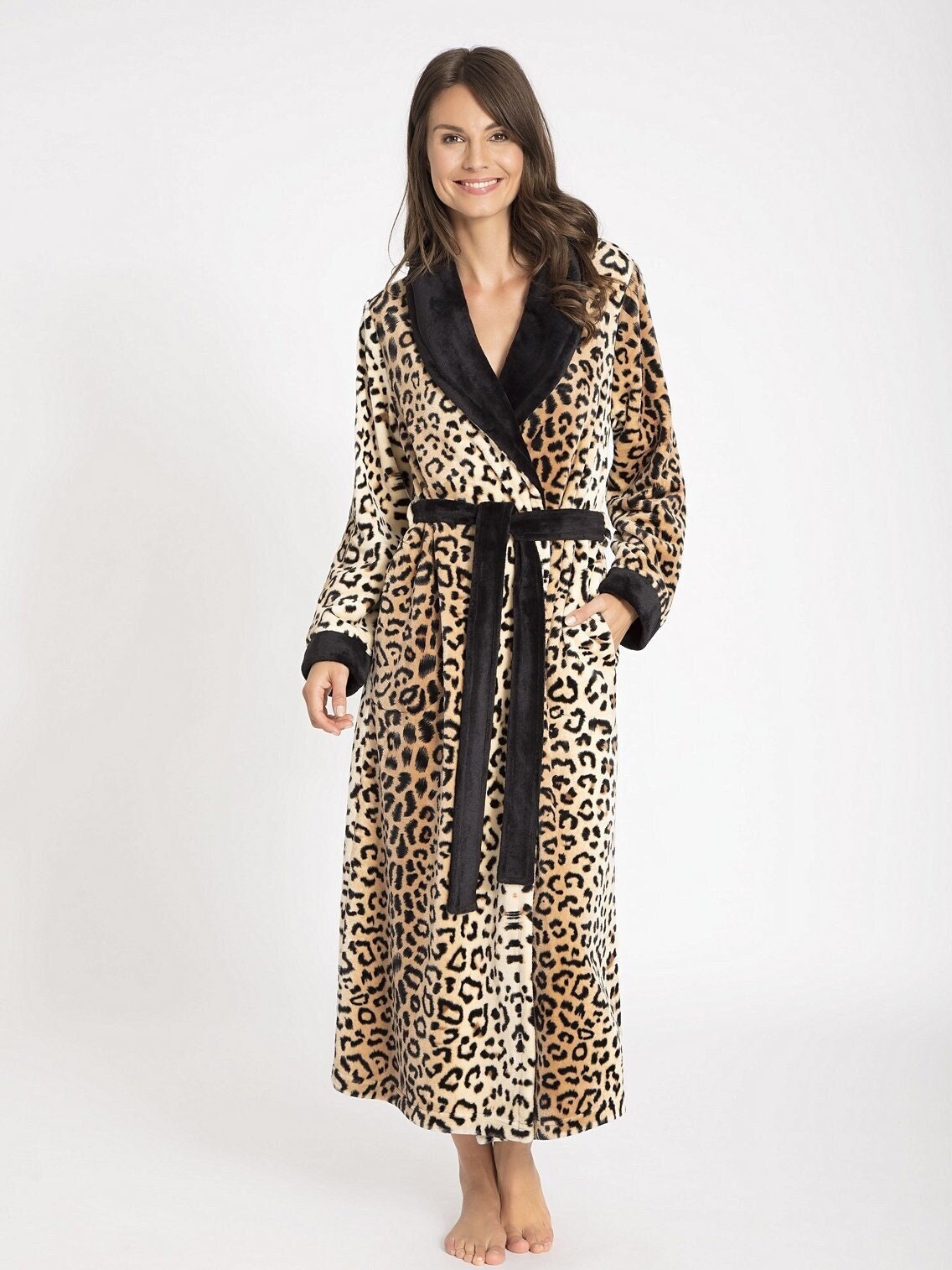 Ladies Animal Print Dressing Gown Microvelour Super