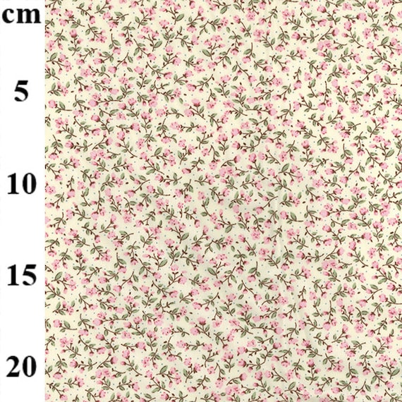 Cotton Fabric Pink Ditsy Floral Print on Cream Craft Fabric