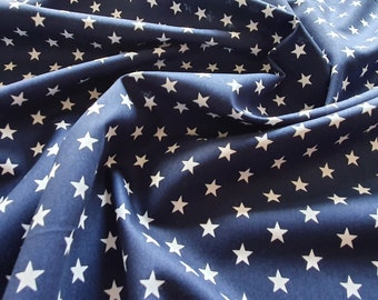 Cotton Fabric - Navy Blue & White Stars - Craft Fabric Material Metre