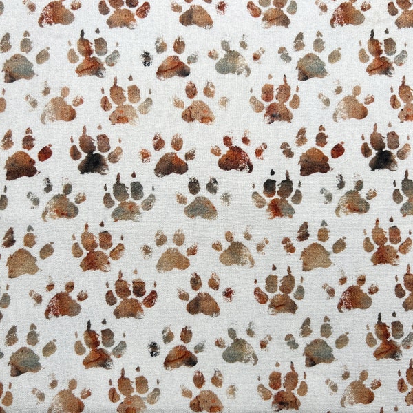 Doggy Paws - Dirty Dog Paw Print -Chocolate Brown Animal Design - Craft Fabric Material Metre