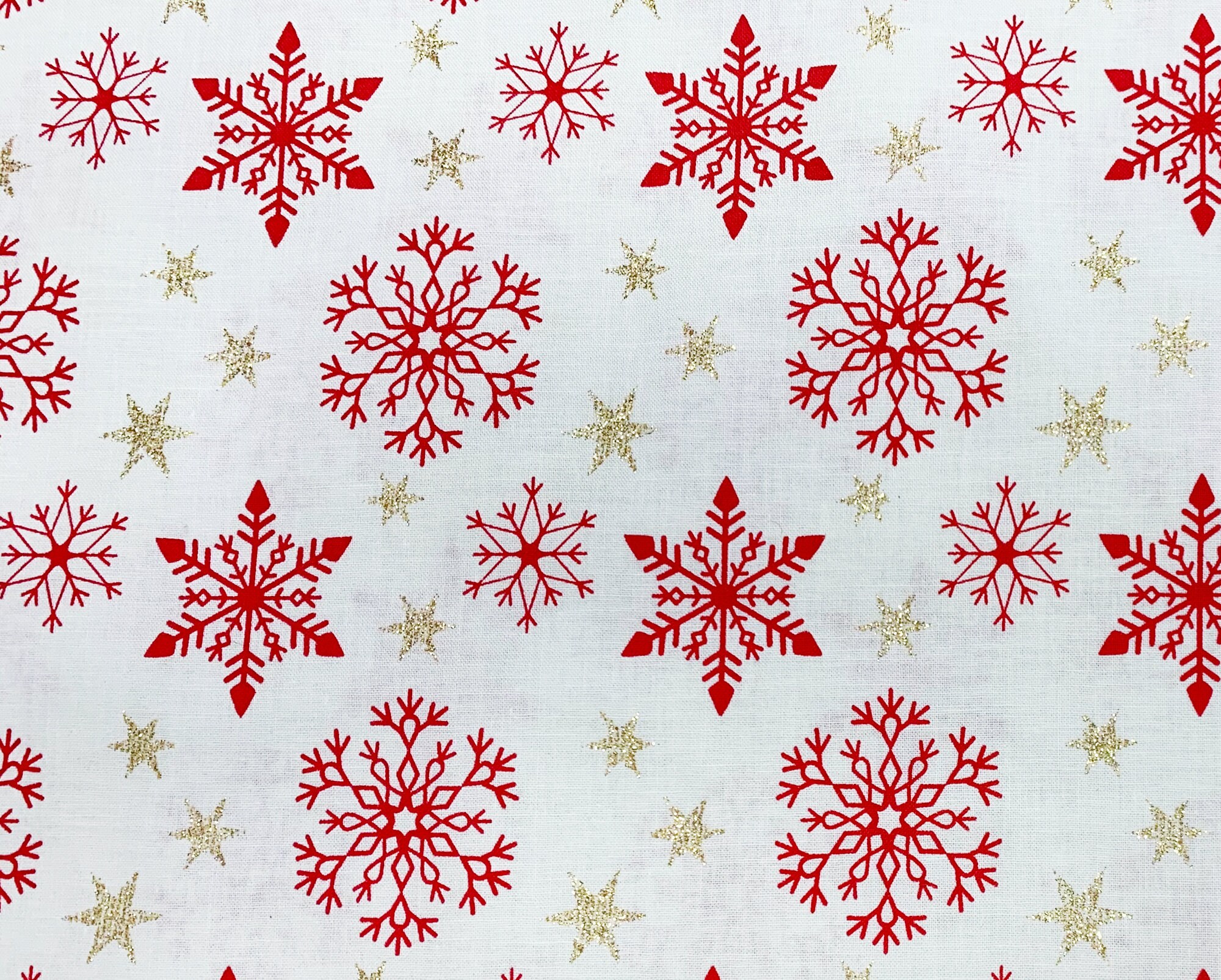 Christmas Fabric 100% Cotton Gold Glitter Star & Snowflake | Etsy