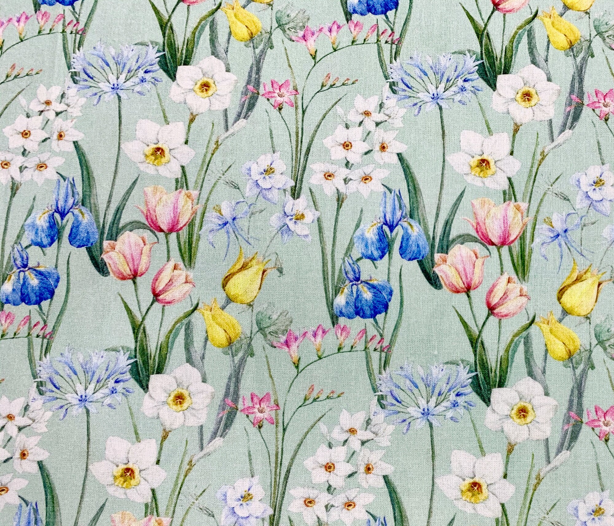 Spring Floral Fabric Daffodils Iris Poppy Print Fabric 100 Etsy