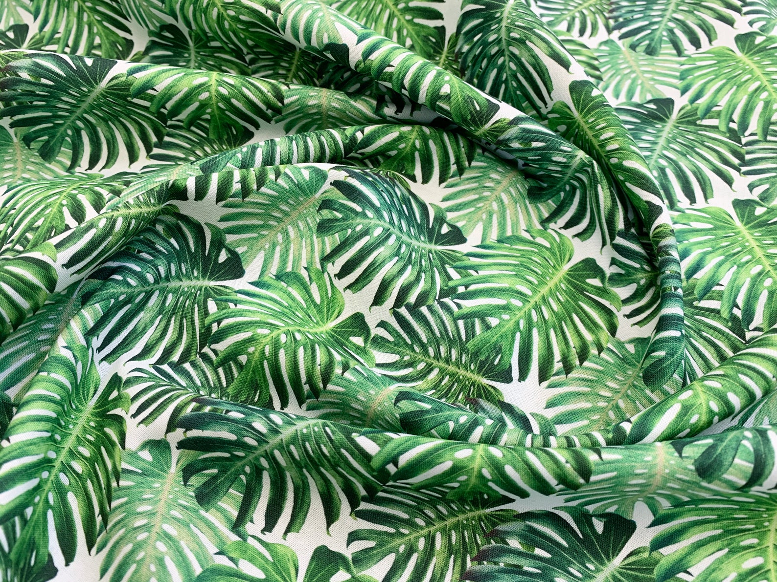 Cotton Fabric Green Palm Leaf Print Craft Fabric Material Etsy