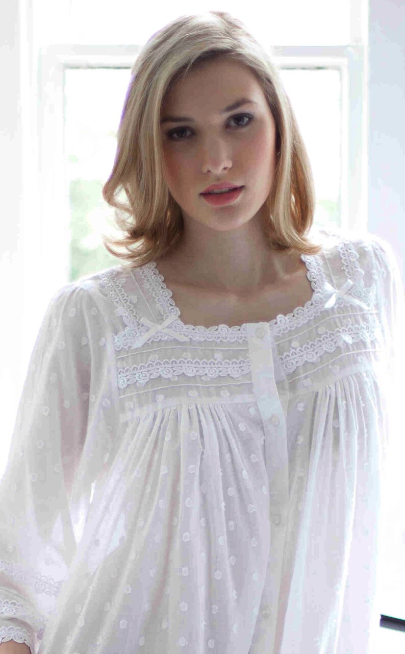 100% Cotton Victorian Style White Cotton Nightdress / Housecoat by Cottonreal Jay image 2