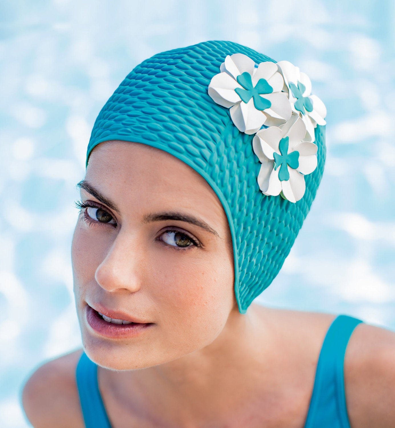 Retro Style Swim Cap - Fashy Swimming Hat with Flower Detail - Vintage  Style Bubble Swim Cap