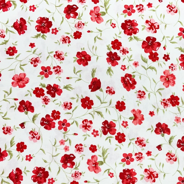 Red Floral Fabric Etsy UK