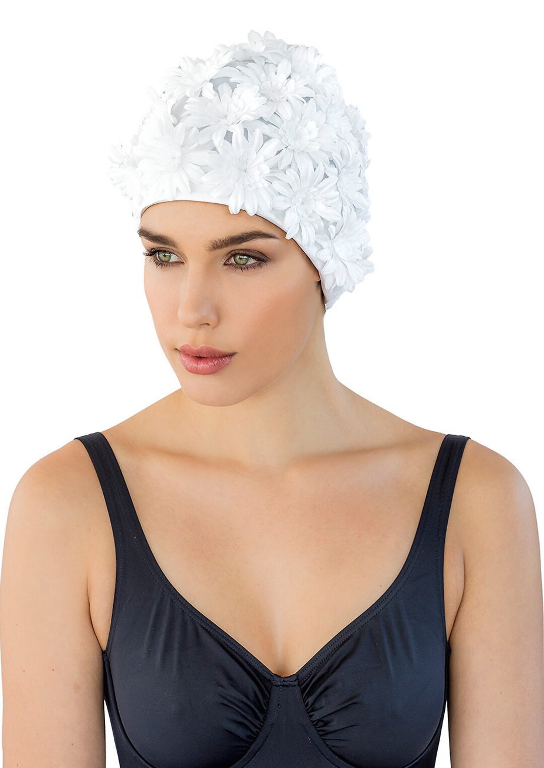 Retro Style Swim Cap Fashy Swimming Hat White Petal Swim Etsy UK
