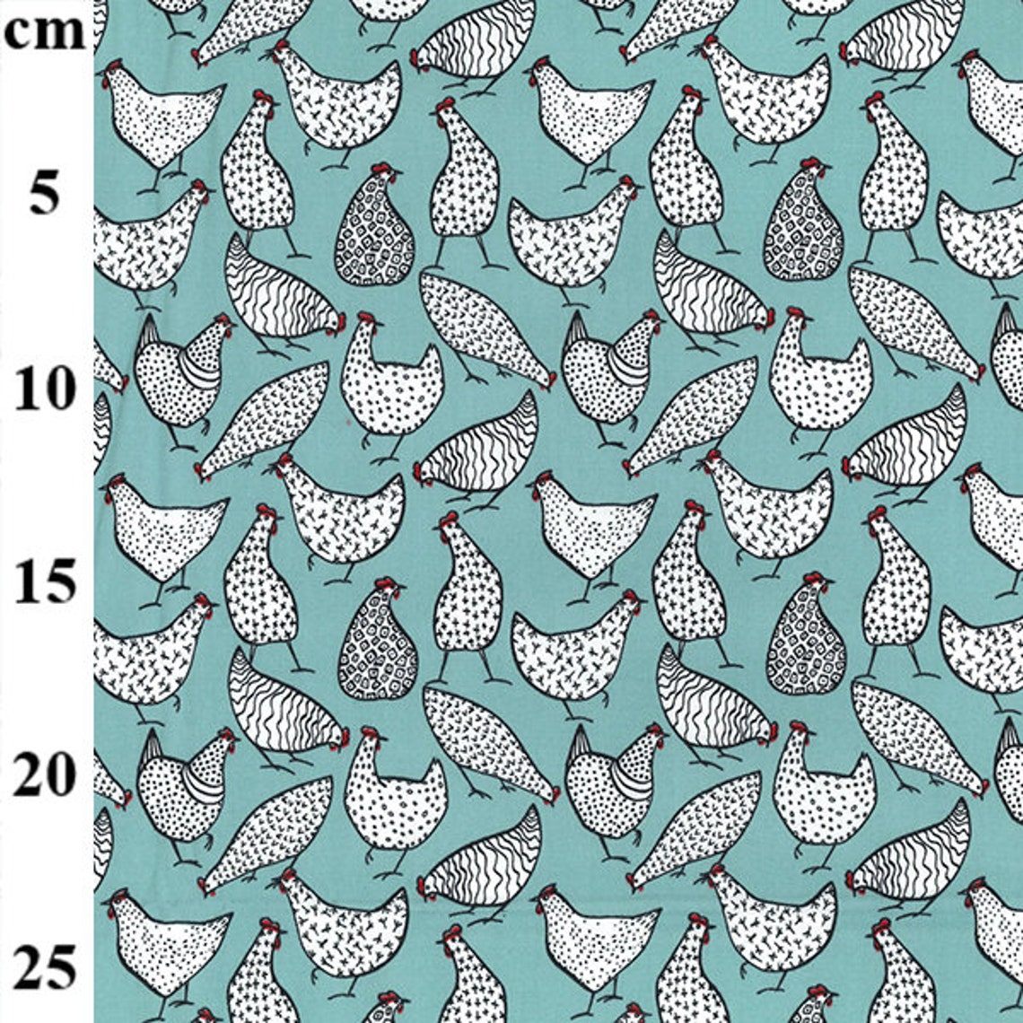 Cotton Fabric Chicken Hens Bird Print on Duck Egg Blue Etsy UK