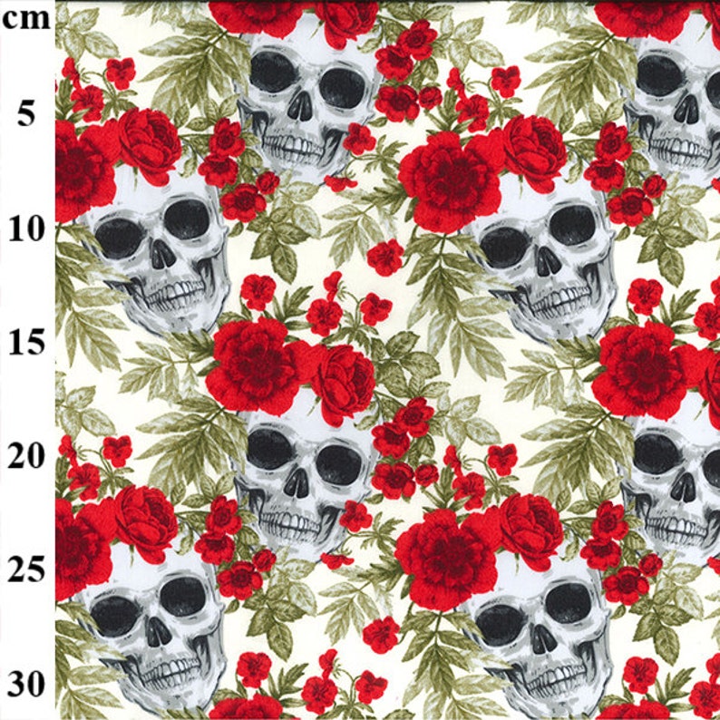 Skull Print Fabric 100% Cotton Skulls & Red Roses Craft - Etsy UK