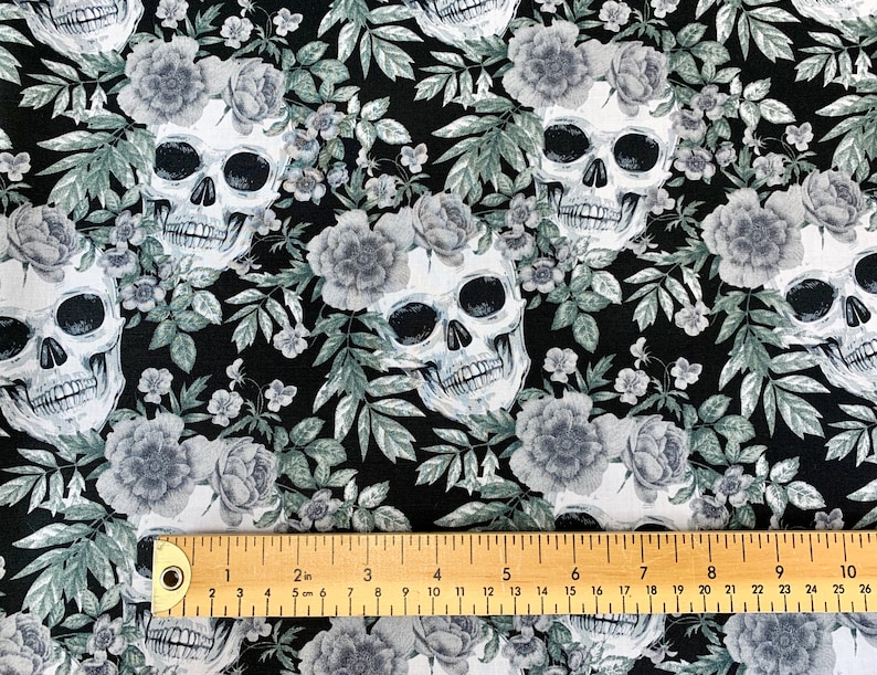Skull Print Fabric 100% Cotton Skulls & Black Roses Craft - Etsy