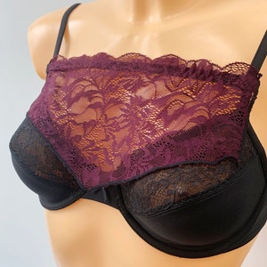 Modesty Panel Lace Bra Insert Instant Camisole Cleavage Cover Black Navy White Purple Purple