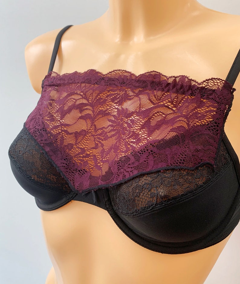 Modesty Panel Lace Bra Insert Instant Camisole Cleavage Cover Black Navy White Purple Purple