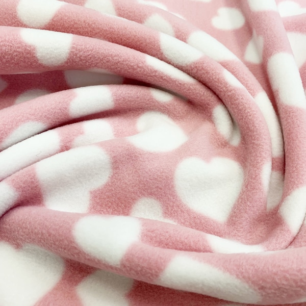 Cuddle Fleece Fabric - Pink & White Love Heart - Super Soft Fleece Fabric - 60" Wide