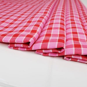 Tartan Fabric - Pink & Red Tartan Check - Polyviscose Craft Fabric Material Metre