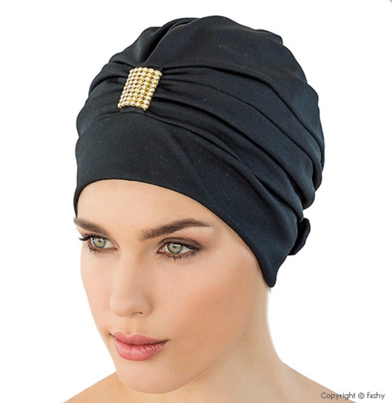 Retro Style Swim Cap - Fashy Turban Swim Hat - Bla