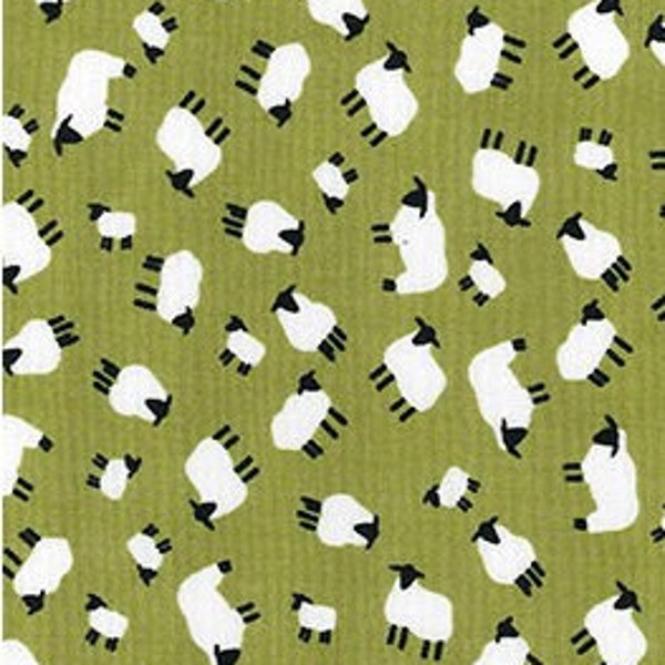 Cotton Fabric - Sheep Lambs Print on Green - Craft Fabric Material Metre