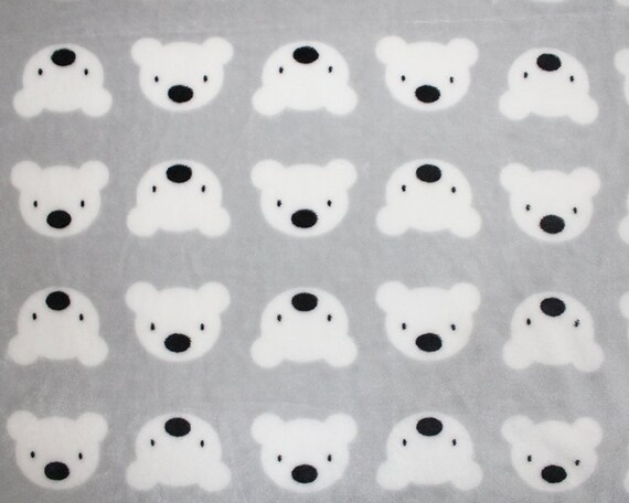Super Soft Grey White Cute Teddy Bear Faces Cuddle Fleece Fabric