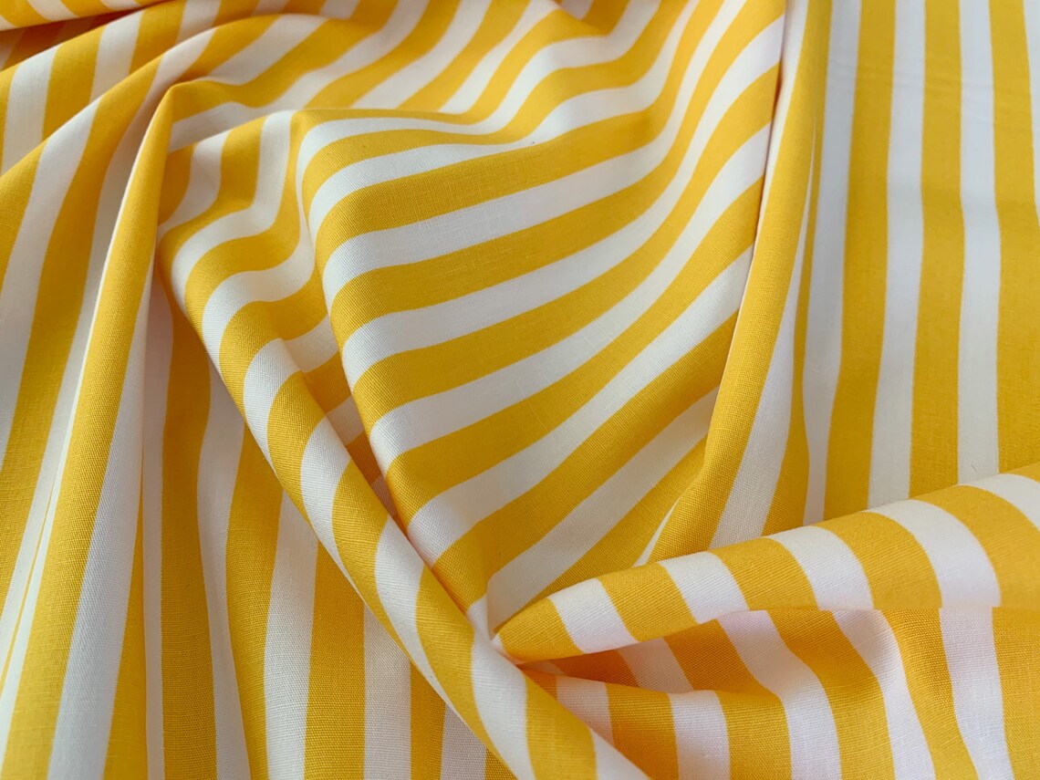Cotton Fabric Yellow & White Stripe Print Craft Fabric Etsy UK