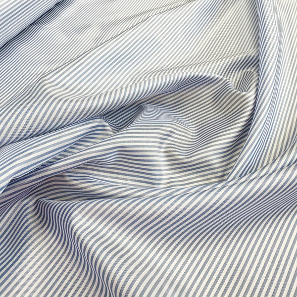 Satin Lining Fabric - Pale Blue & White Stripe - Suit Waistcoat Lining Fabric Material