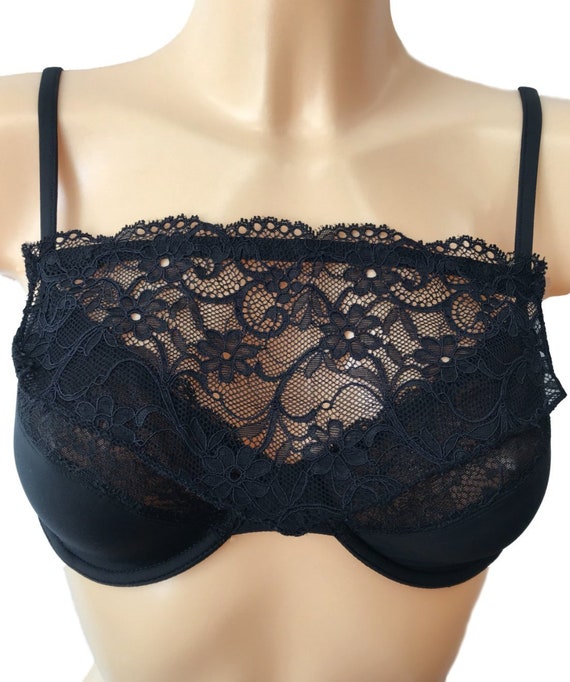 Modesty Panel Black Lace Bra Insert Instant Camisole Chest Cover up BLACK 