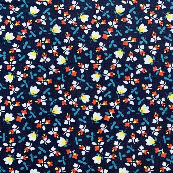 Navy Floral Fabric - Etsy